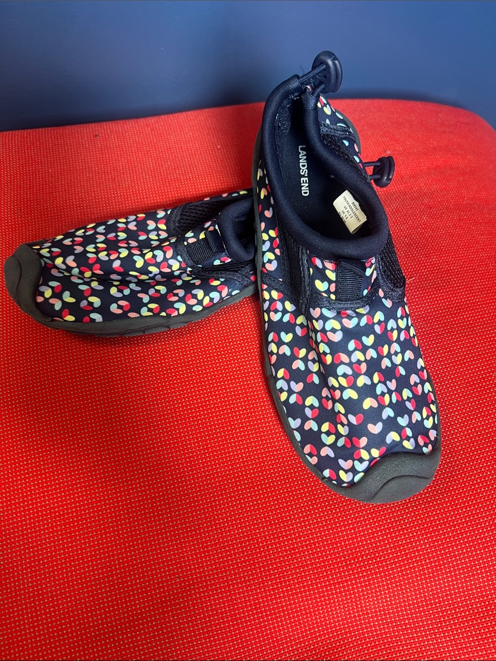 Lands' End Kids Water Shoes Size 2/3 Confetti Heart Black Pool Beach Mesh